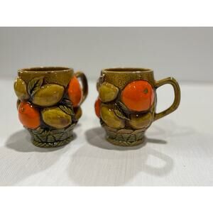 Inarco Orange Spice ceramic embossed mugs, mid century 1960s or 1970s